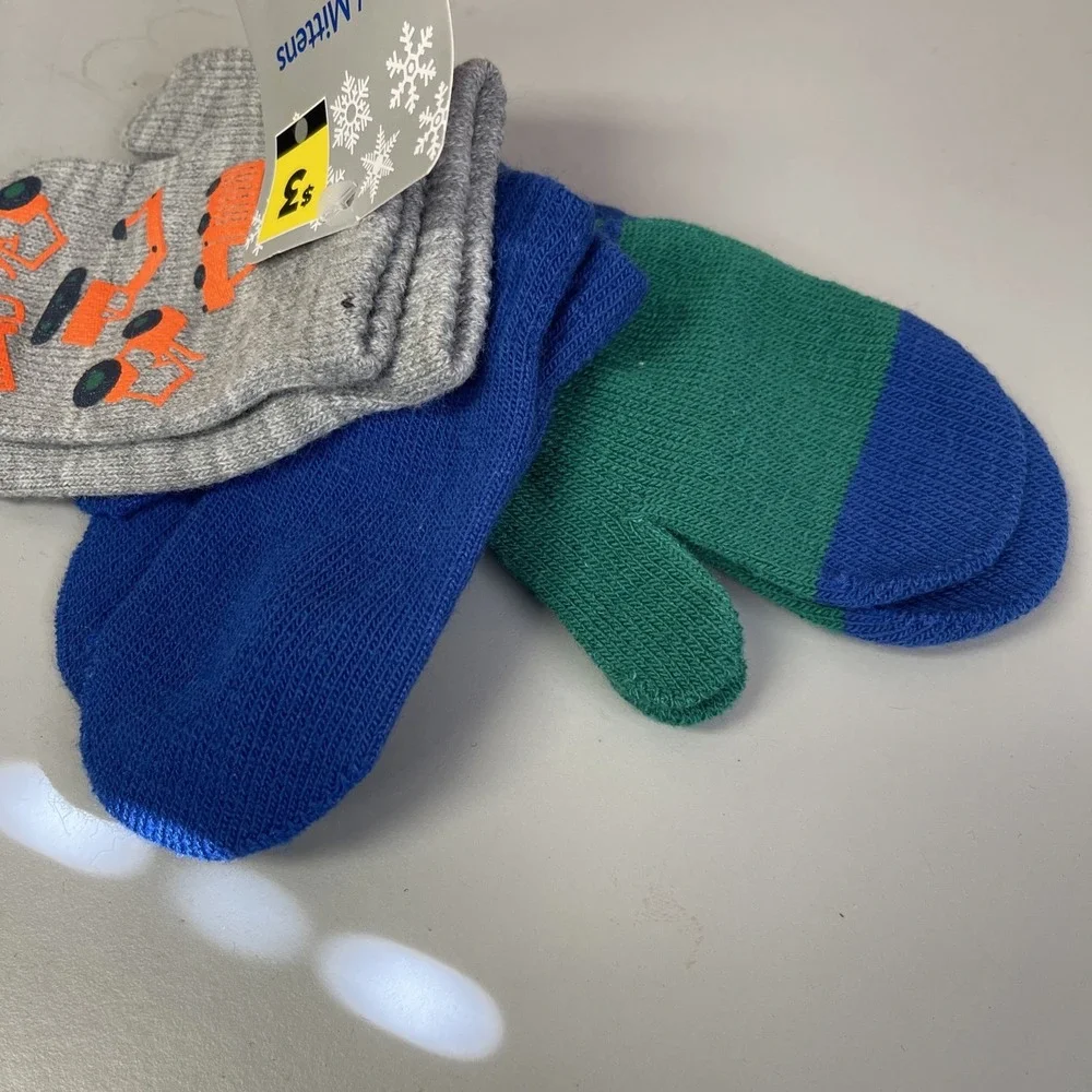 Kids 3 Pack Mittens Truck Theme